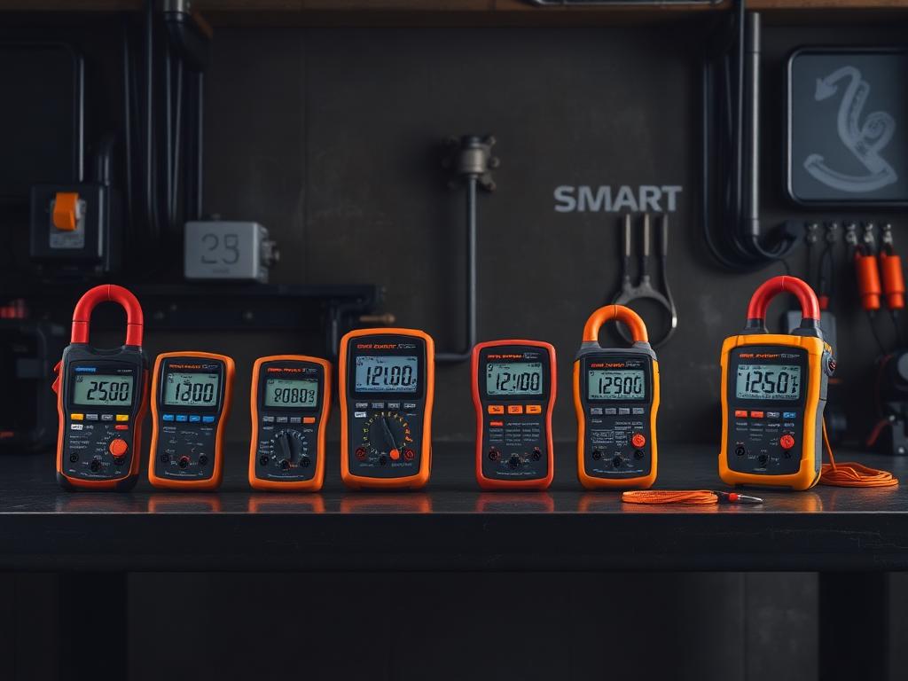 Smart energy meters and CT clamps arranged on a workbench